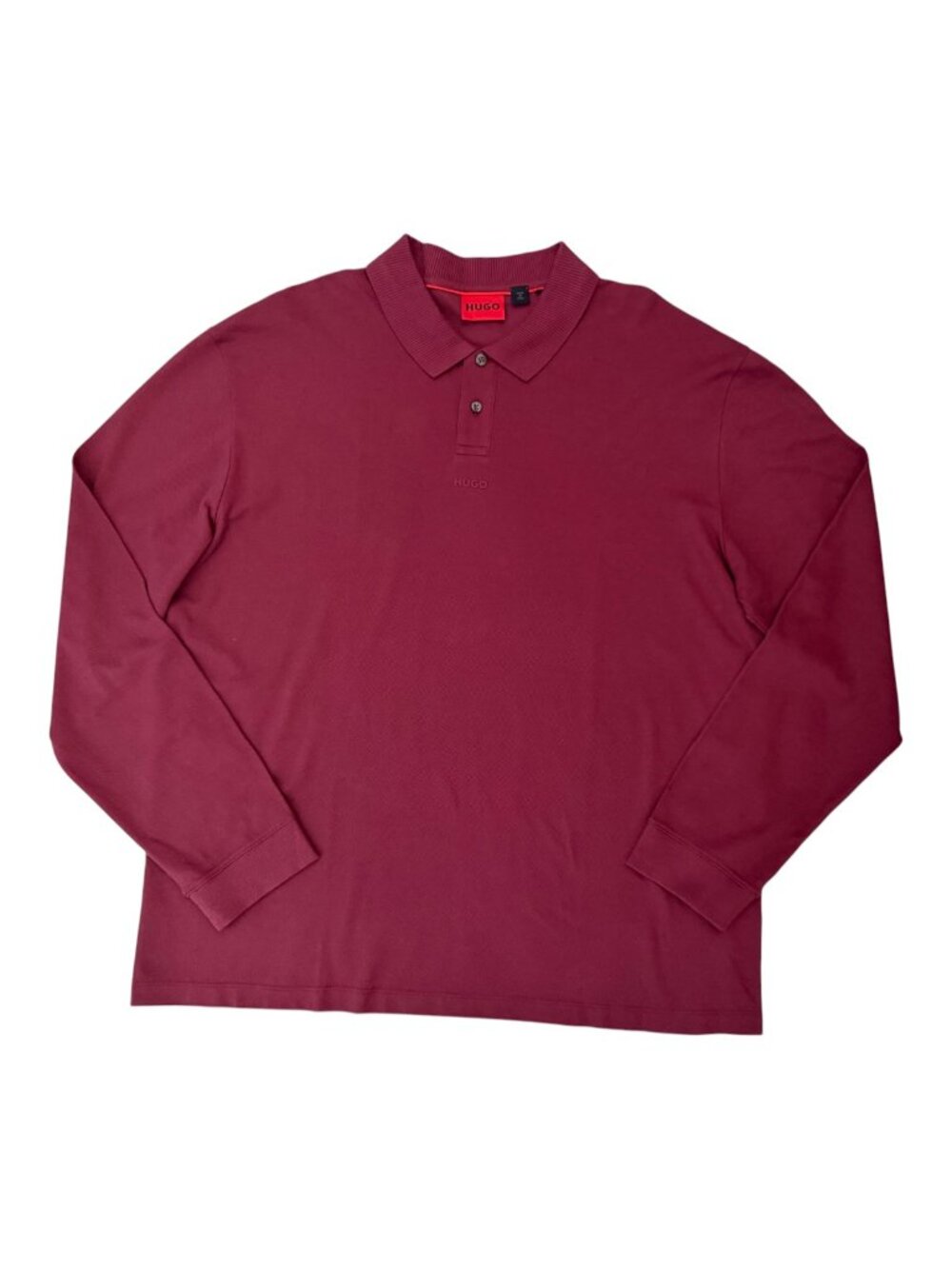 HUGO Men's Long Sleeve Pique Polo Shirt Burgundy Red Size XXL Cotton